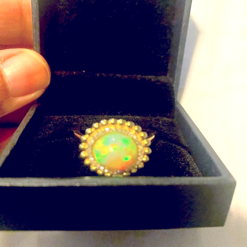 14k Solid Natural Opal Ring - image 2